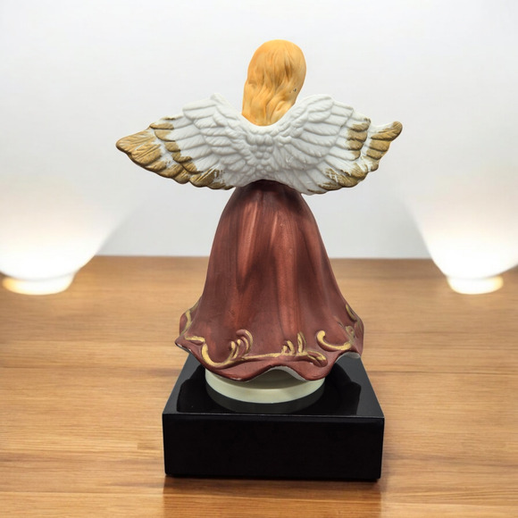 Hand-Painted Tearful Bisque Porcelain Angel with Harp Vintage Rotating Music Box - Picture 10 of 13